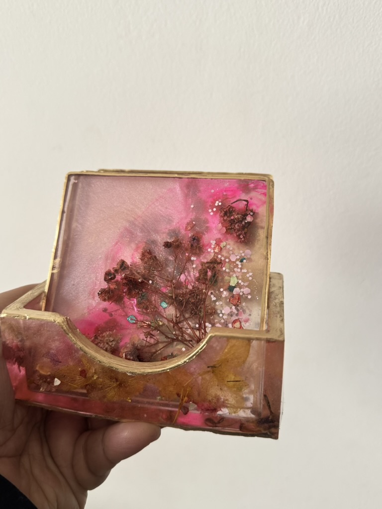 Resin Square Coaster Set with Holder